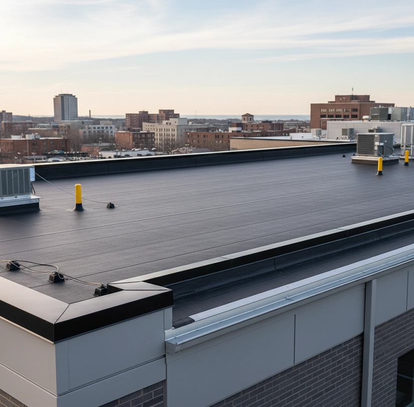 Commercial roofing system on a Milwaukee building designed for daily performance and protection