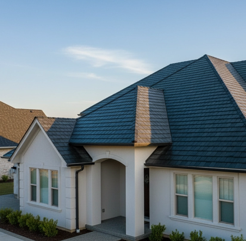 Newly completed residential roof showing quality installation and protection