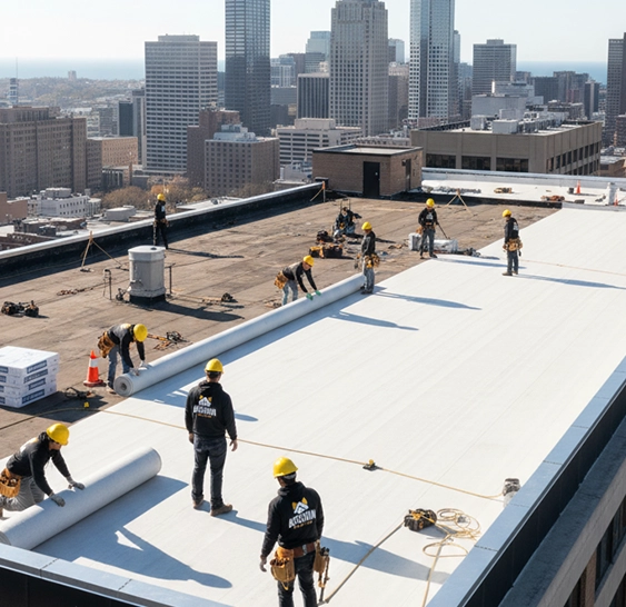 Low-slope roof replacement project on a Milwaukee property