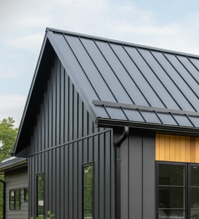 Modern Milwaukee home with a clean standing seam metal roof for Apexium Roofing