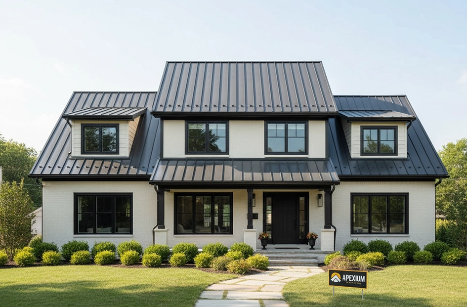 Modern Milwaukee home with a clean finished metal roof for Apexium Roofing