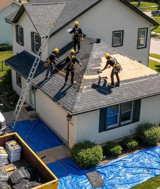 Roof replacement project on a Milwaukee home for Apexium Roofing.