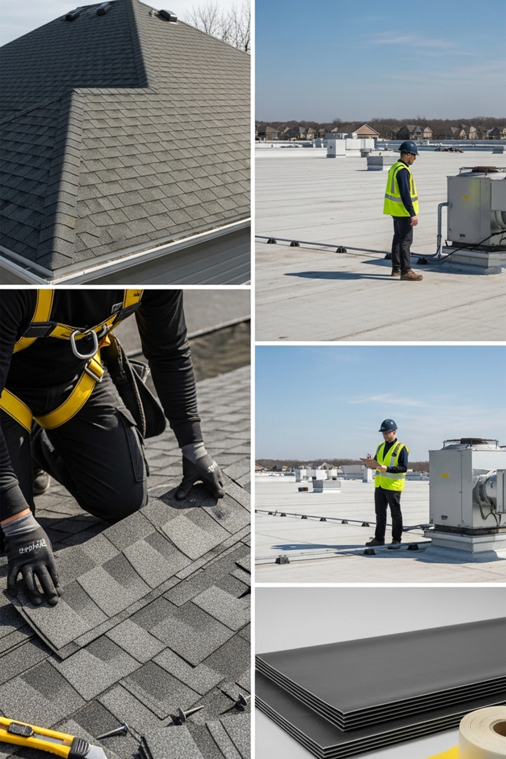 Residential and commercial roofing collage for Milwaukee roofing.