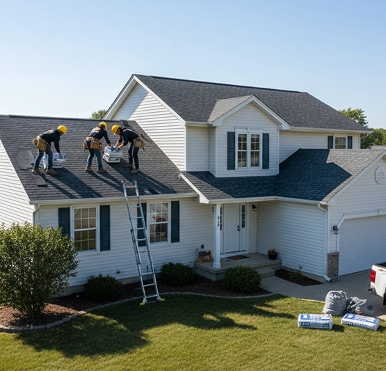 Residential roofing crew working on a Glendale home with clean workmanship