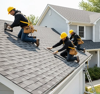 Residential roofing crew working on a home in Glendale with careful workmanship