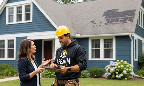 Roofing consultant helping a Shorewood property owner with roof repair or replacement guidance