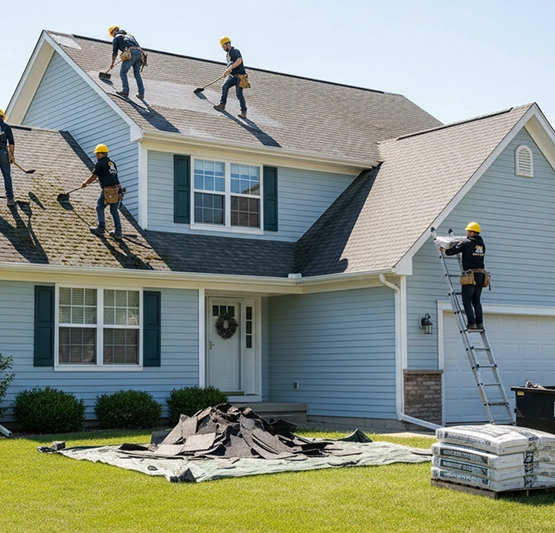 Roof replacement project on a Menomonee Falls home with organized installation work