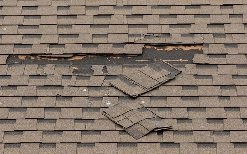 Damaged and missing shingles after a Wisconsin storm